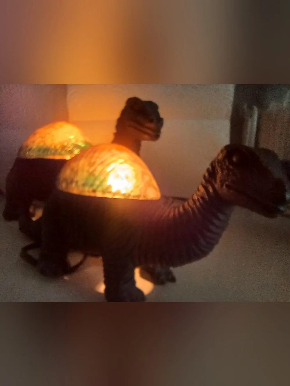 Vintage 1990's Cheyenne Dinosaur Lamps with Amber-Green Glass Shade